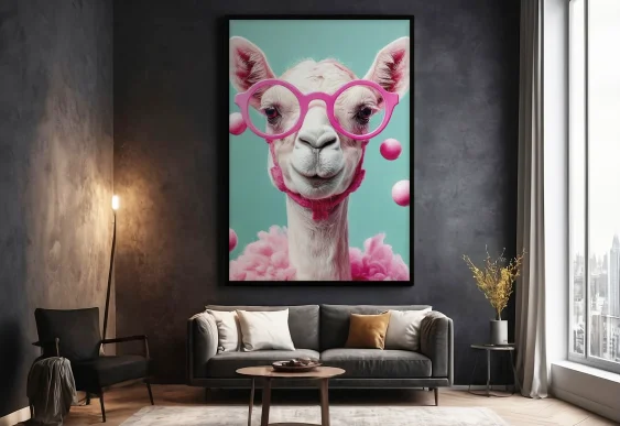 🦙 Картина альпака в розовых очках стильный портрет