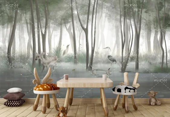 🦌 Фотообои «Сказочный лес у озера»