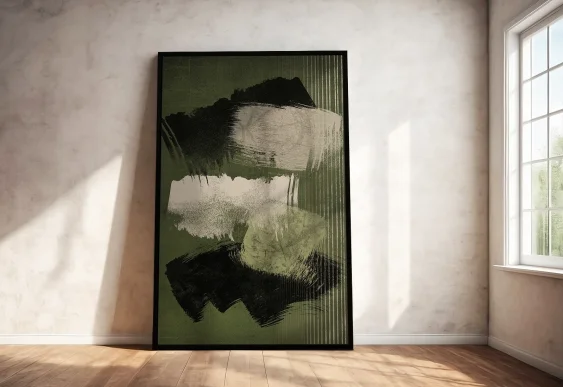 🎨 Tablou abstract accente gri și galben pe panza