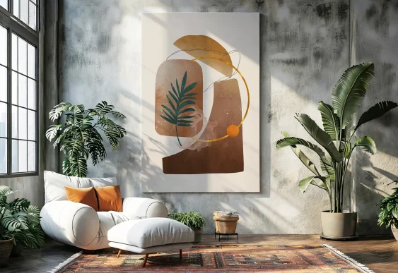 🌿 Картина на холсте Абстракция с веткой в теплых тонах