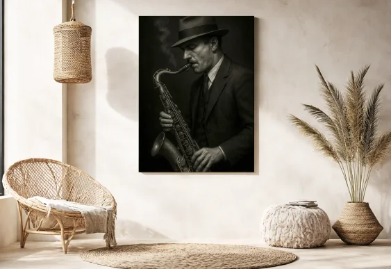 🎷 Картина Саксофонист в шляпе Джаз на холсте