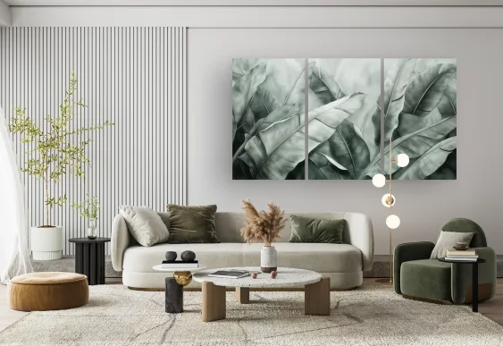 🌿 Модульная картина синие тропические листья