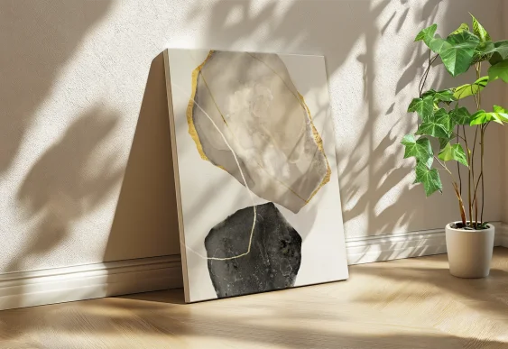 🎨 Tablou Abstracție de Piatră cu aur pe pânză