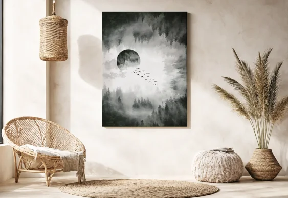 🌲 Картина Туманный лес и Луна на холсте