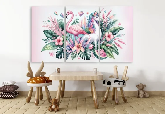 🦩 Модульная картина фламинго и единорог в тропиках