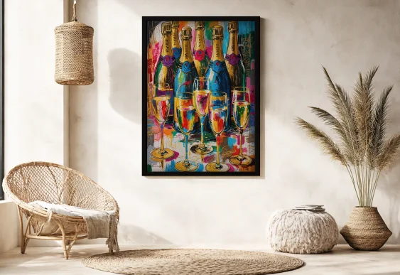 🥂 Tablou pe pânză șampanie și pahare stil art