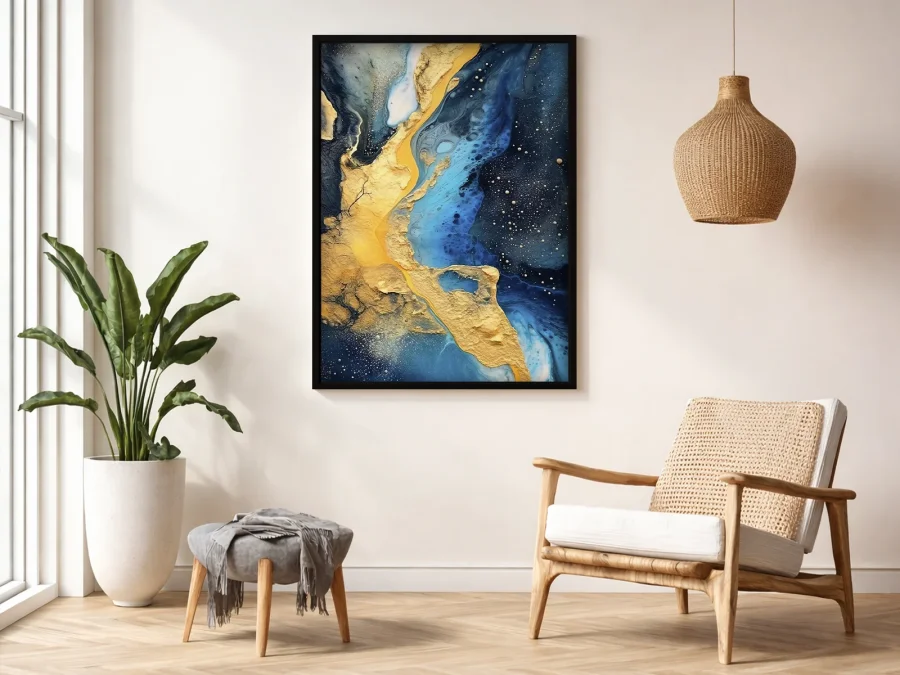 🎨 Абстрактная картина с синим и золотым акцентом