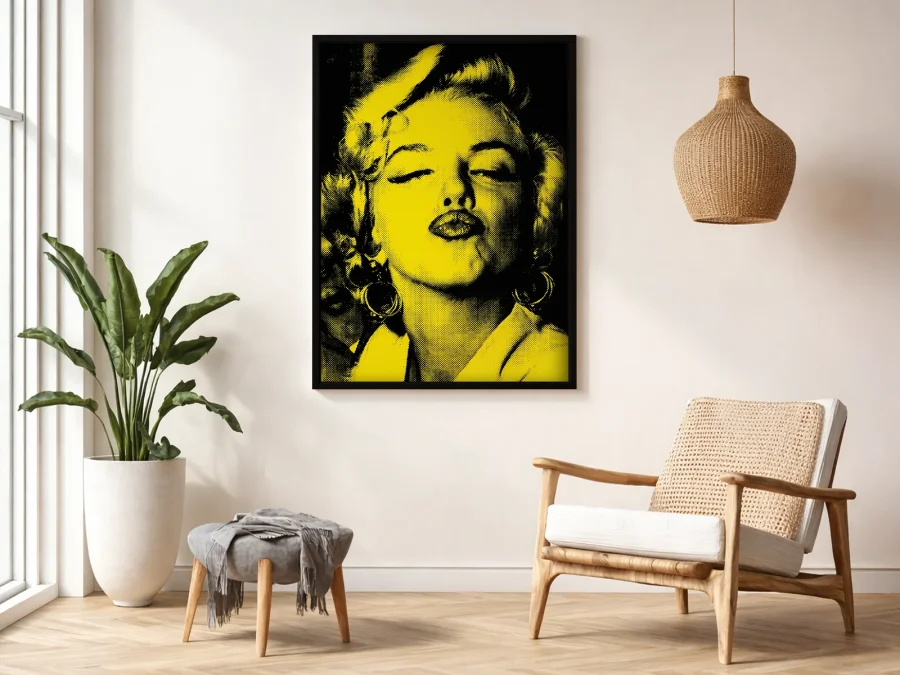 💋 Tablou în ramă pop art portret feminin galben contrast