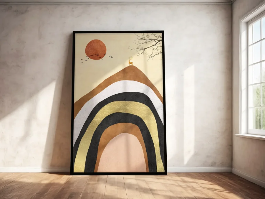 🌄 Абстрактный пейзаж с солнцем и горами