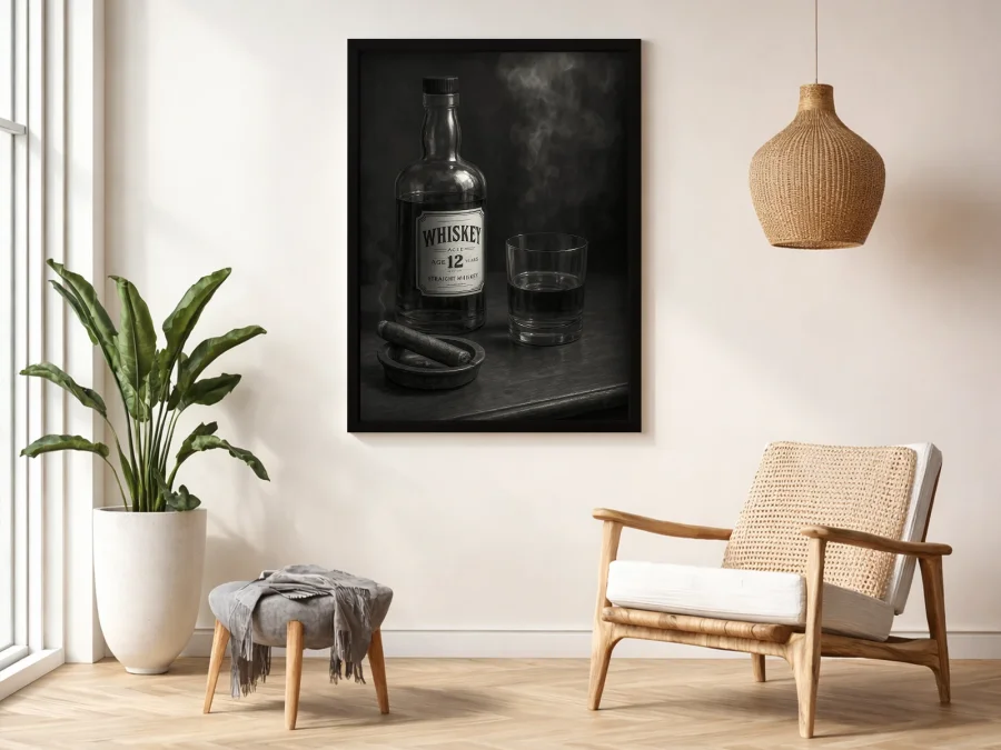 🥃 Картина виски и сигара в тёмном стиле
