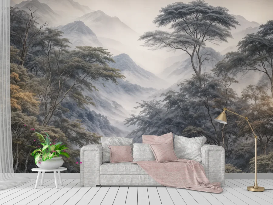 🌄 Фотообои «Горный лес в тумане»