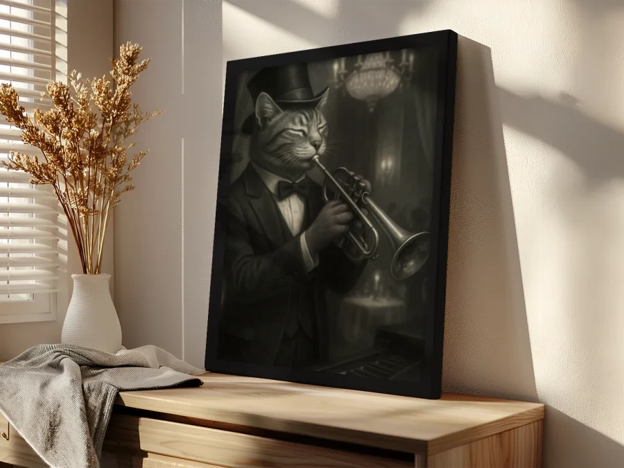 🎺 Картина Кот-музыкант с трубой в ретро стиле