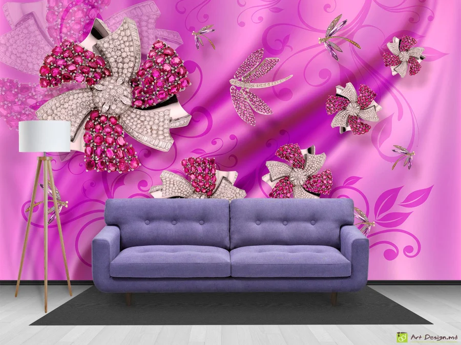 Фотообои с 3D эффектом - Шелк с украшениями_8