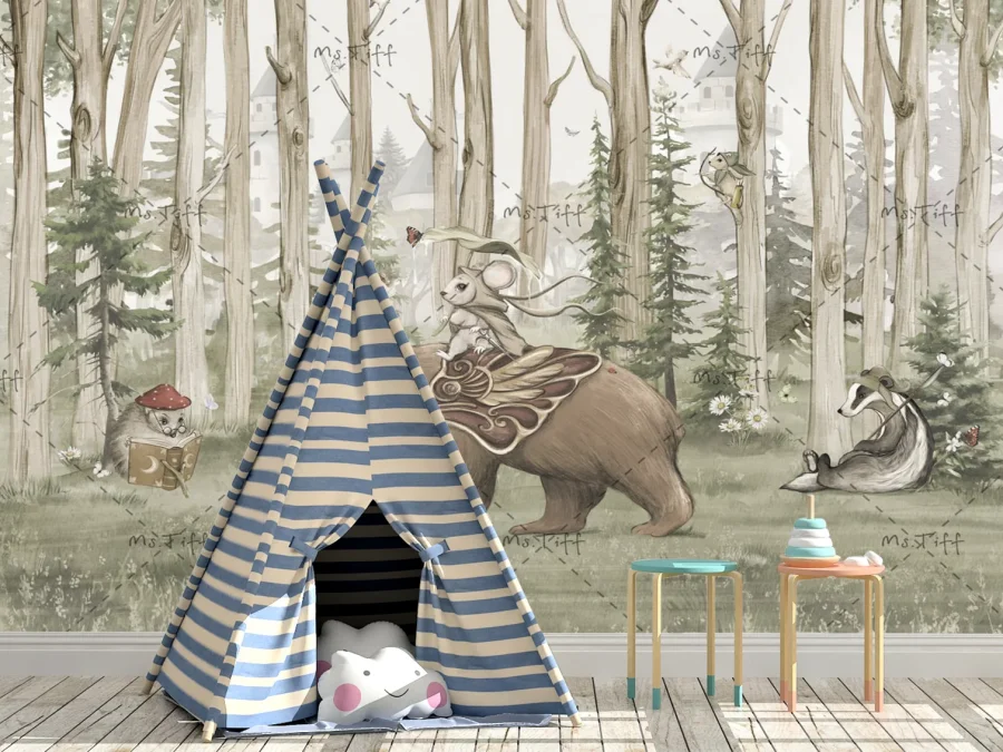 🧸 Фотообои «Сказочный лес с милыми животными»