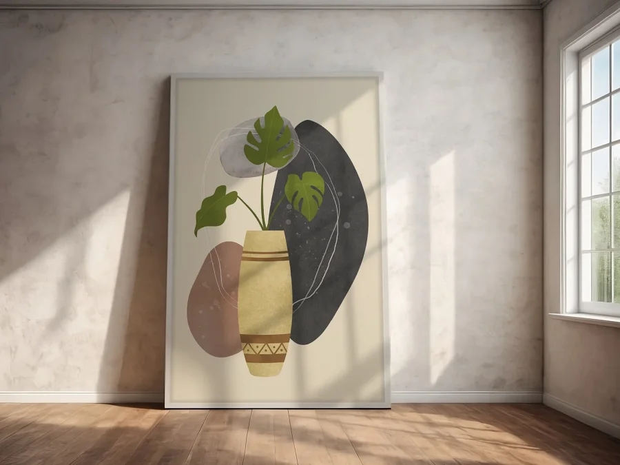 🌿 Tablou minimalist cu plantă în vază în ramă