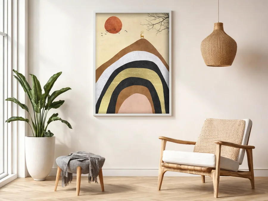 🌄 Абстрактный пейзаж с солнцем и горами