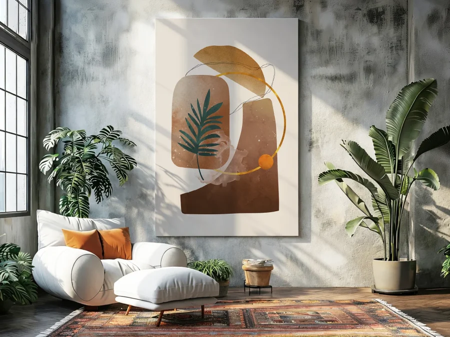 🌿 Абстрактная картина на холсте Тропическая ветвь и формы