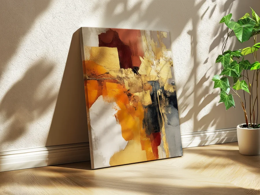 🎨 Tablou Abstracție de Toamnă Aur și Bordou pe pânză
