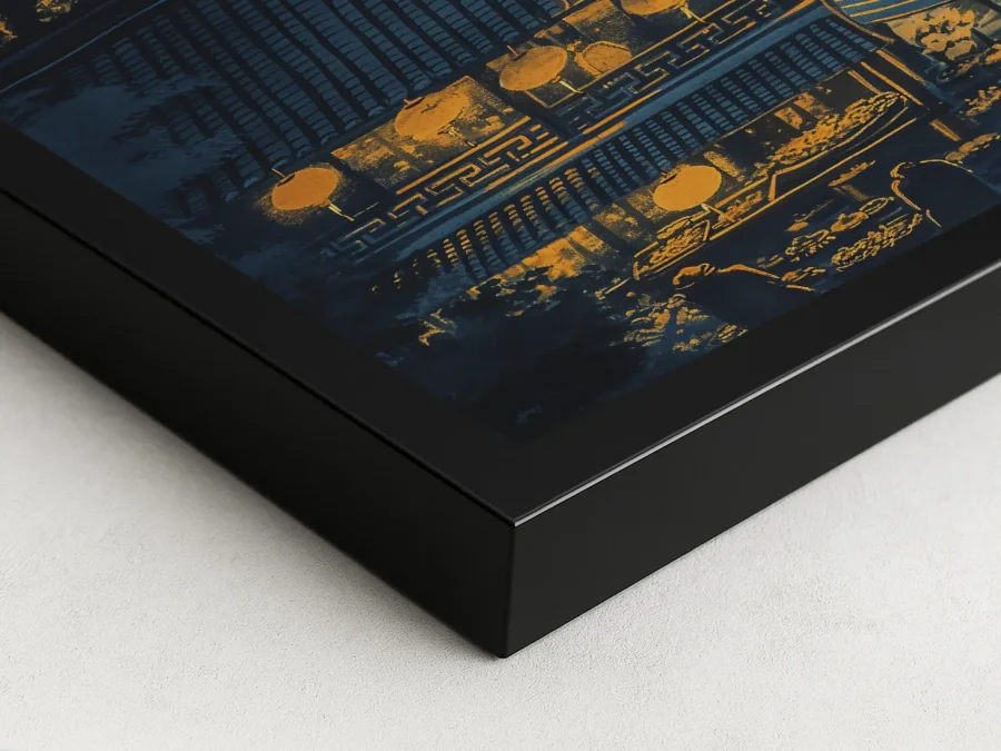 🌃 Tablou în ramă oraș asiatic noaptea cu lumini calde