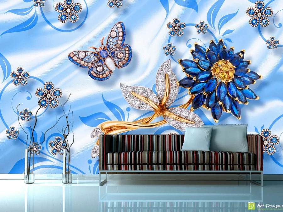 Фотообои с 3D эффектом - Шелк с украшениями_10