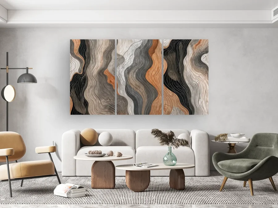 🌀 Модульная картина волнистая абстракция в теплых оттенках