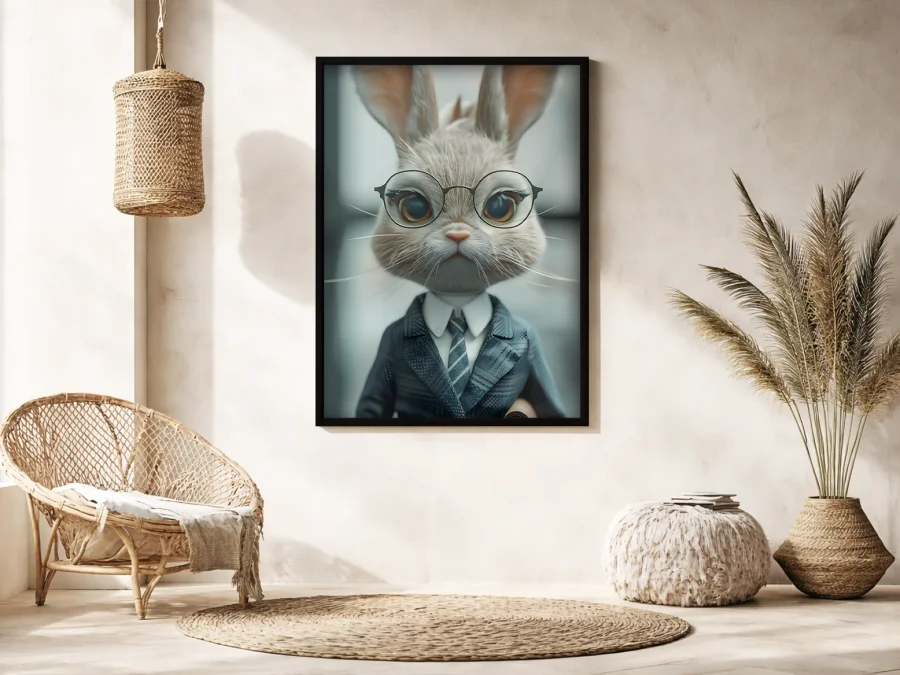 🐰 Tablou iepure stilat cu ochelari în costum