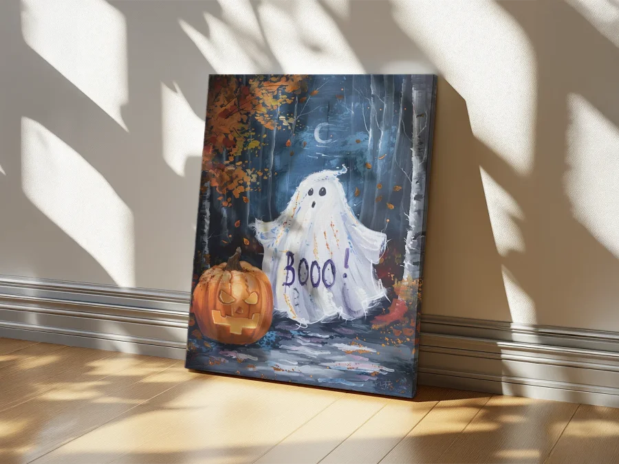 🎃 Tablou Fantomă Drăguță și Dovleac Halloween pe pânză
