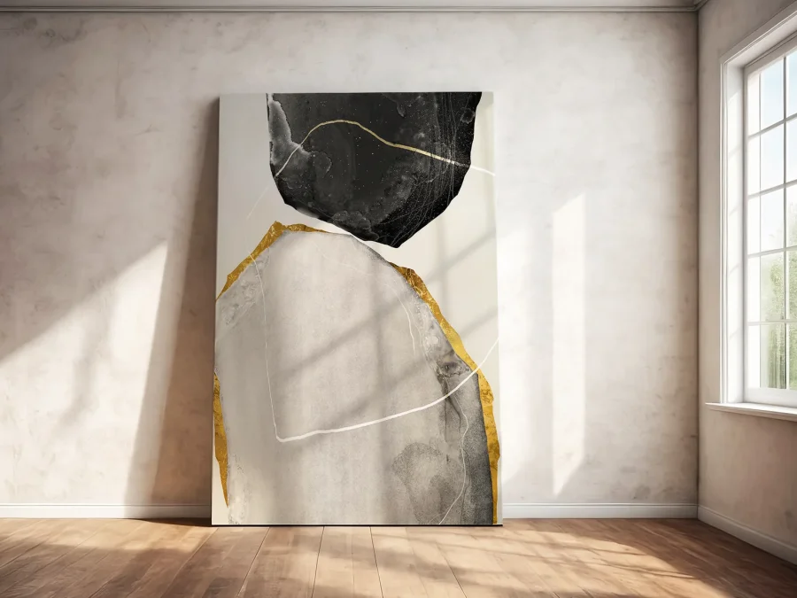 🎨 Tablou Abstracție Verticală Pietre și Aur pe pânză