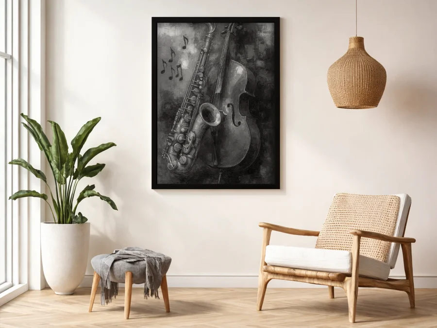 🎷 Картина Саксофон и контрабас в чёрно-белом стиле