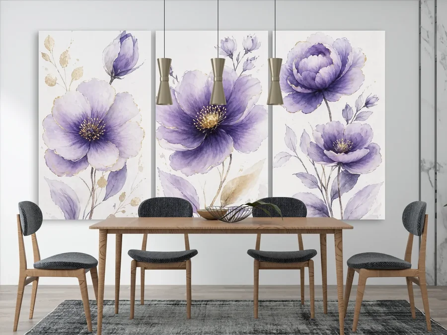 🌸 Модульная картина фиолетовые цветы акварель холст