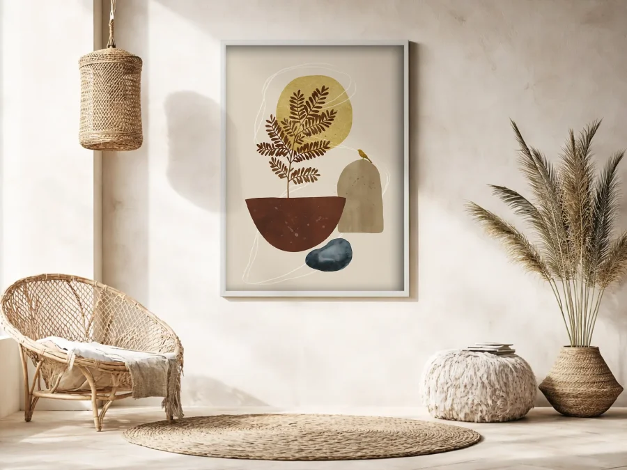 🌿 Минималистичная картина с растением и формами