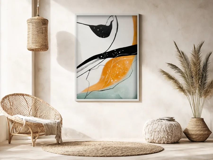 🎨 Картина абстракция черно-оранжевые линии на холсте