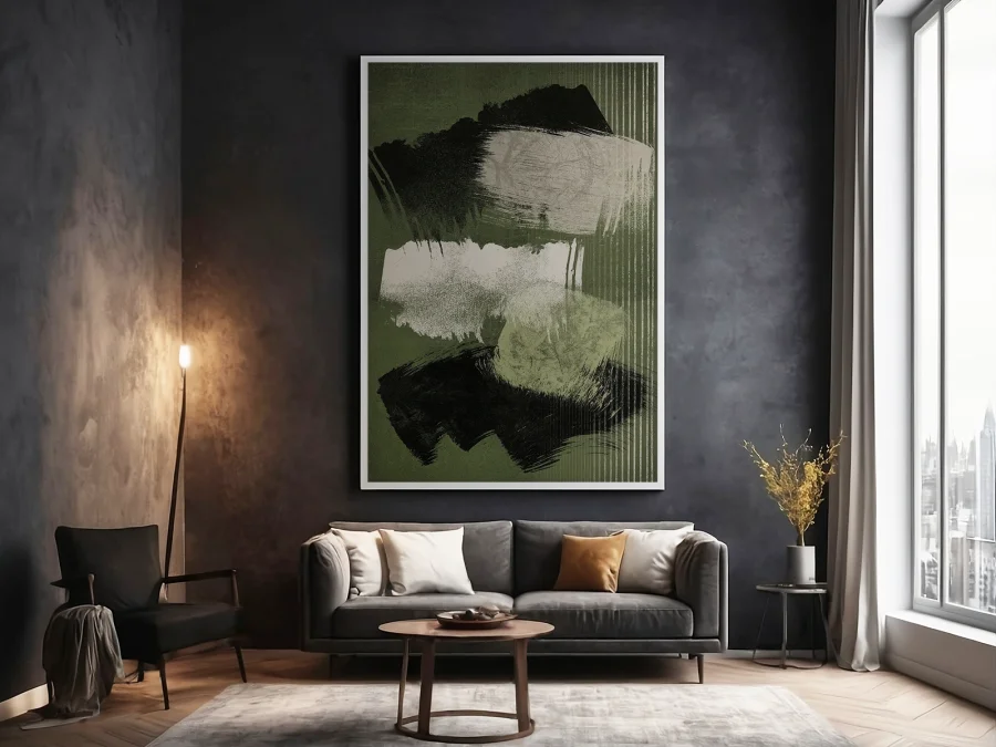 🎨 Картина абстракция зелёные мазки и текстуры на холсте