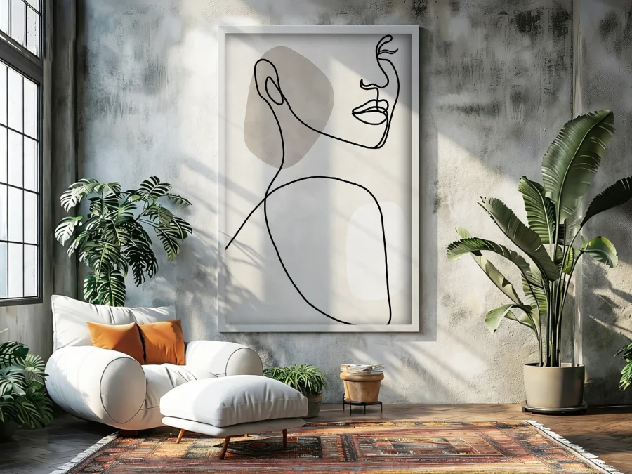 🖤 Картина Линейный портрет в белой раме