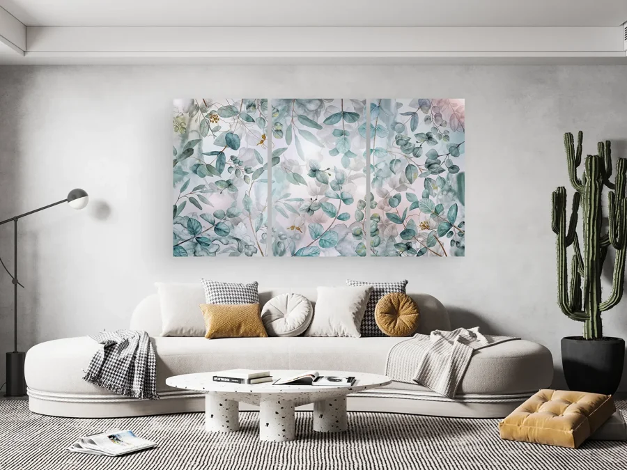 🌿 Модульная картина нежные листья эвкалипта акварель