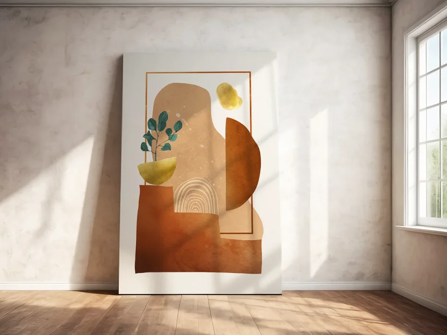 🌿 Картина на холсте Абстракция с веткой в теплых тонах