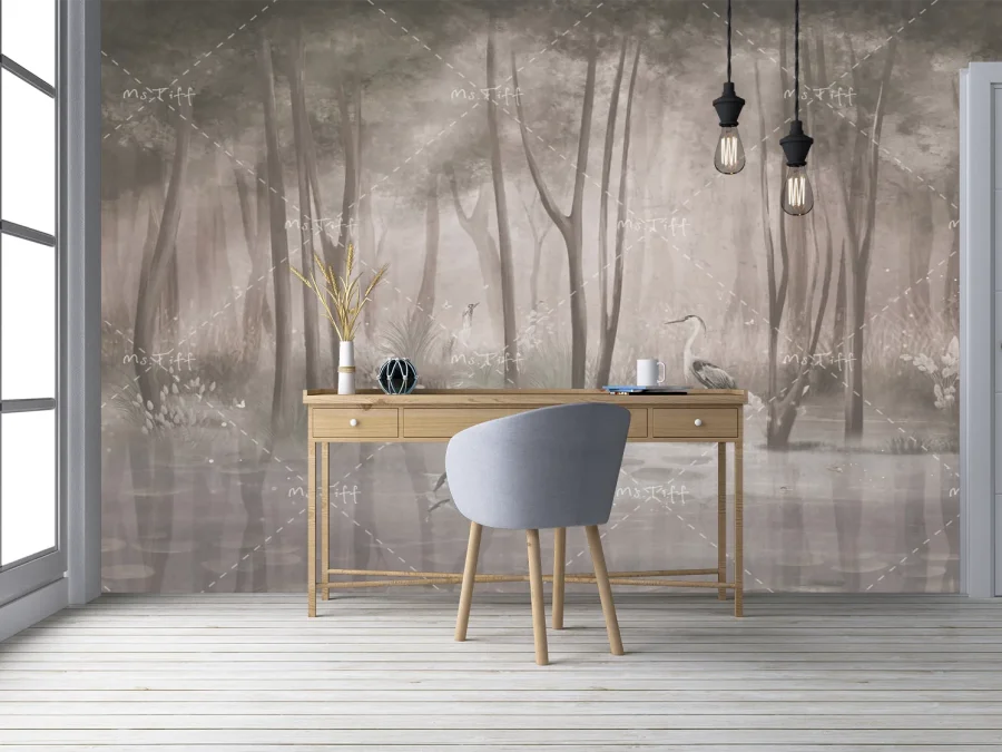 🌫️ Фотообои «Туманный лес у воды»