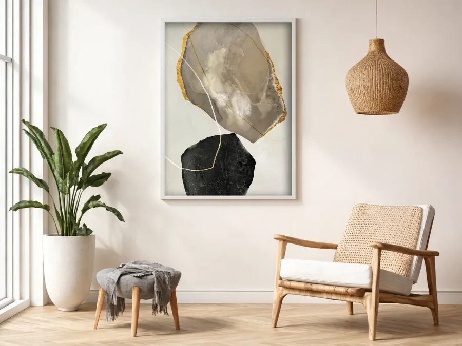 🖼️ Картина в раме абстракция камень и золото минимализм