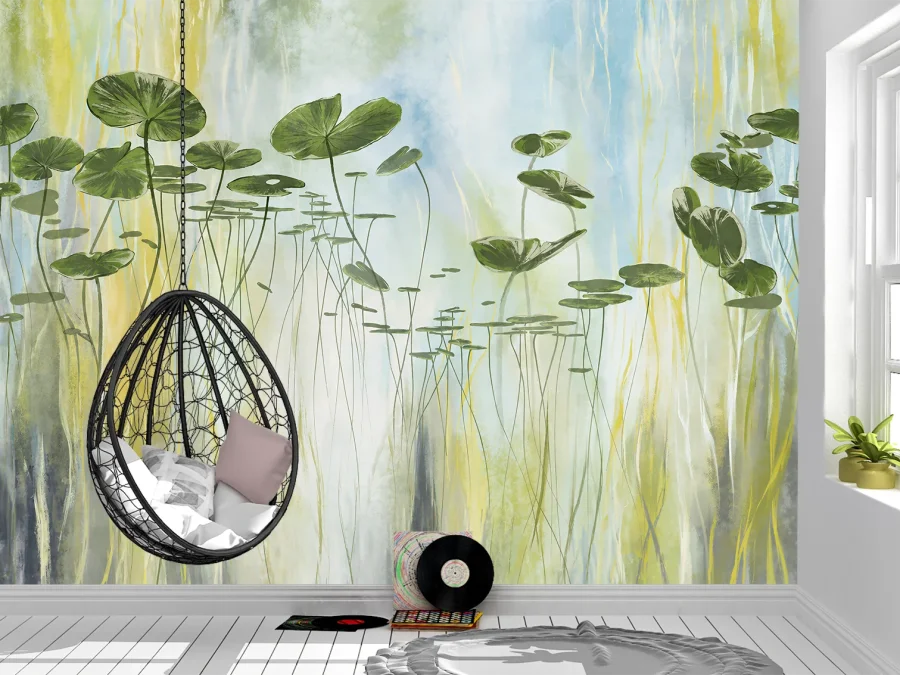 🌿 Фотообои «Акварельные листья лотоса»