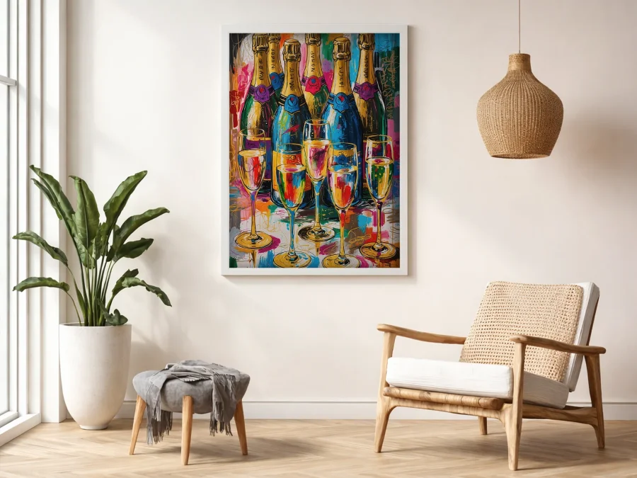 🥂 Картина на холсте Шампанское и бокалы в стиле арт