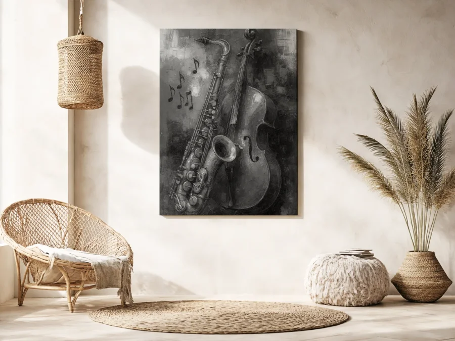 🎷 Tablou Saxofon și Contrabas Jazz pe pânză