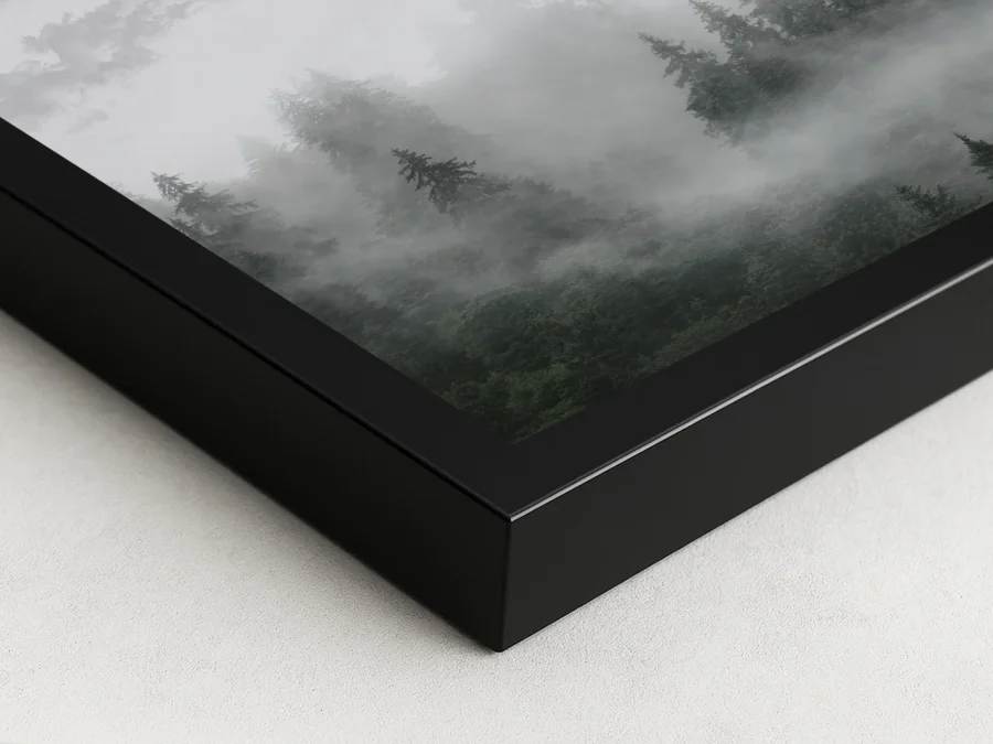 Tablou pădure în ceață cu păsări și lună