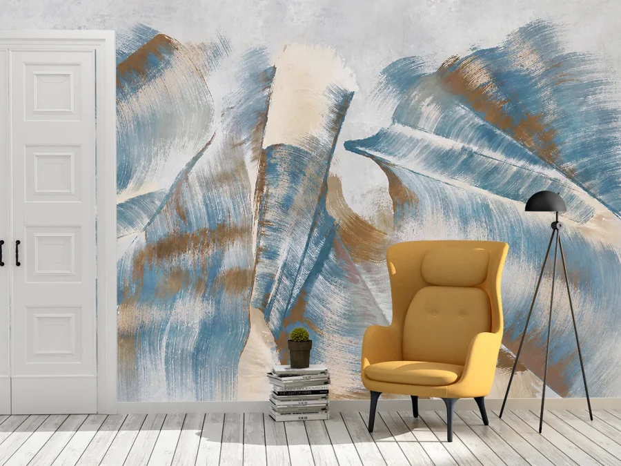 💙 Фотообои «Абстрактные мазки синие и золотые»