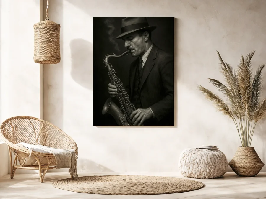 🎷 Картина Саксофонист в шляпе Джаз на холсте