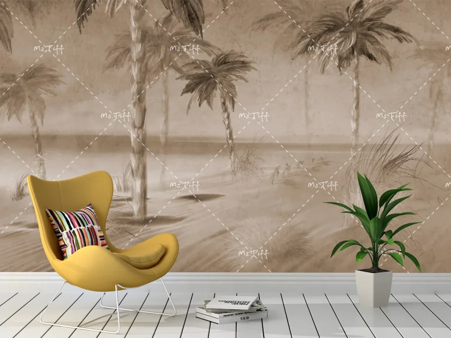 🌴 Fototapet „Palmieri în nuanțe de nisip”