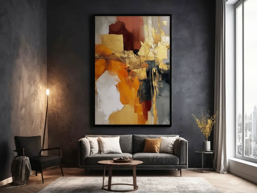 🎨 Картина абстракция оранжево-золотые акценты на холсте