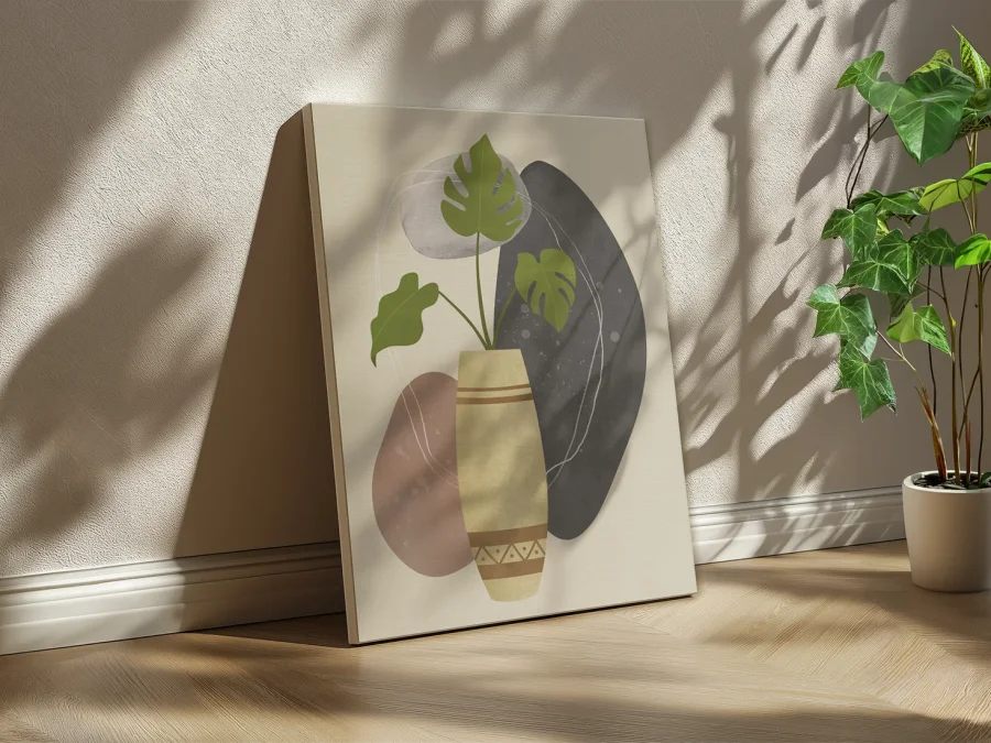 🌿 Картина на холсте Листья монстеры в вазе абстракция