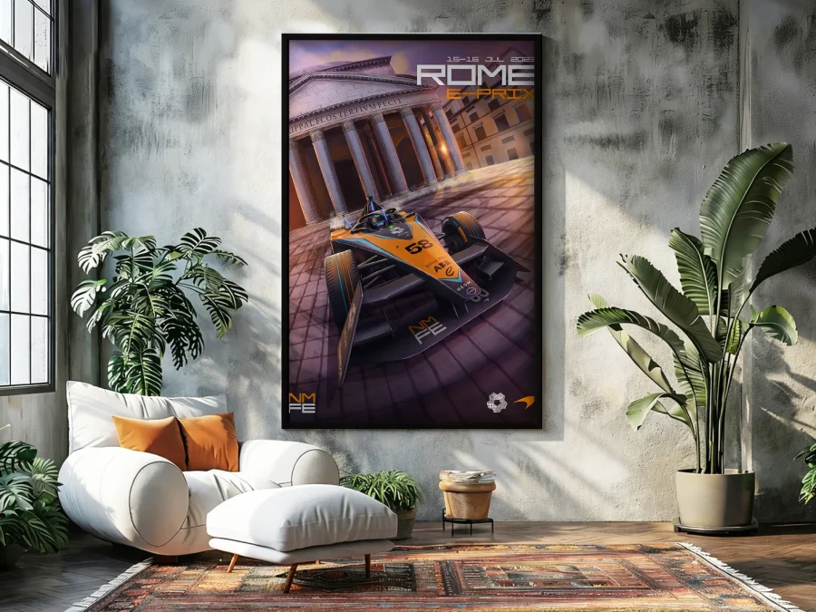 🏎️ Постер Rome E-Prix болид у архитектуры