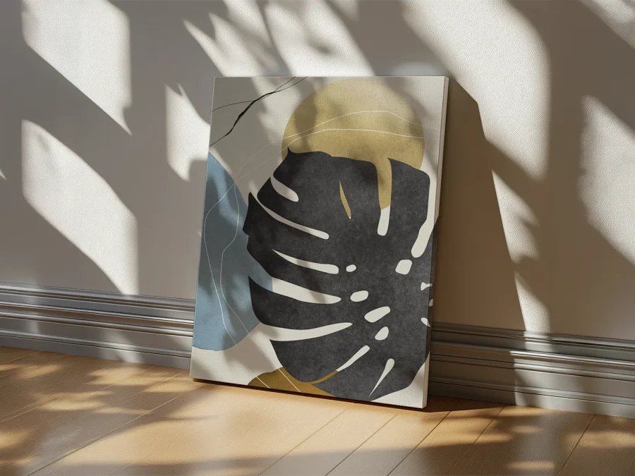 🌿 Абстрактная картина на холсте Лист монстеры и солнце