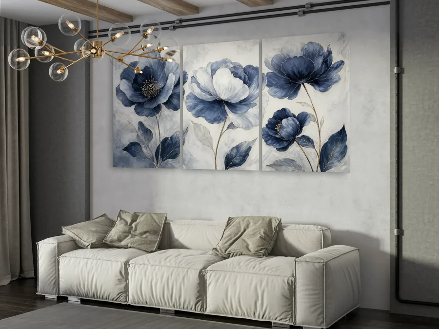 🌸 Модульная картина синие цветы в нежной композиции